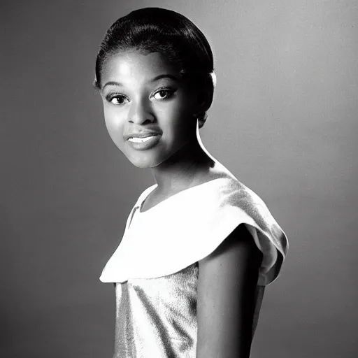 Image similar to black and white photo of a beautiful and elegant 1 9 6 5 young black actress