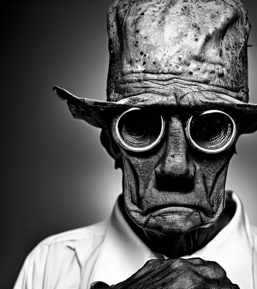 Image similar to portrait of the invisible man, angry look, dark background, studio light, hdr, nikon 2 4 mm f / 1. 8 g, by sebastiao salgado