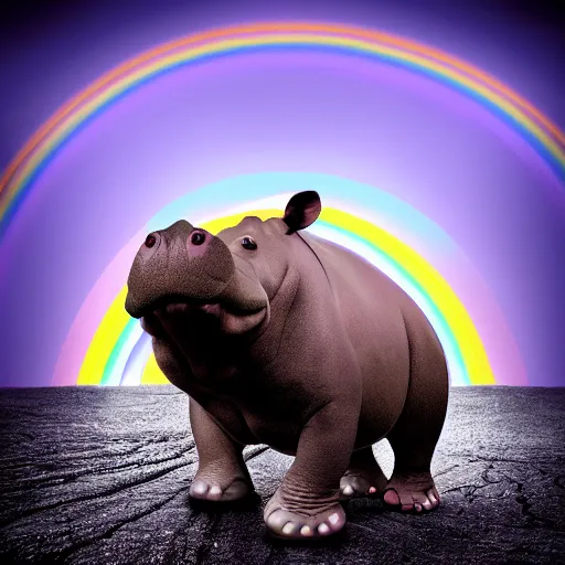 Image similar to photo of an hippo wearing a tutu under a rainbow