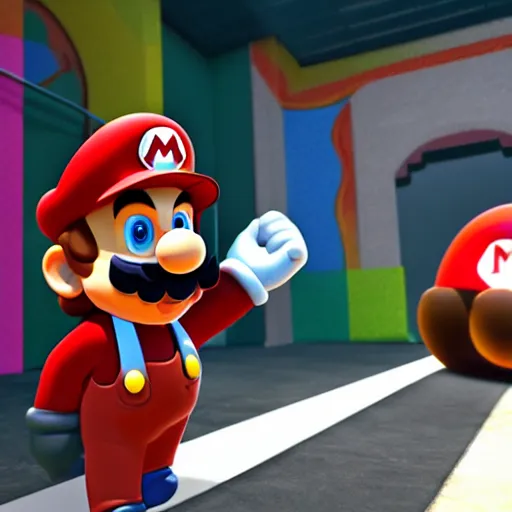 Image similar to Einstein as Mario, unreal engine 5, 8k, bright