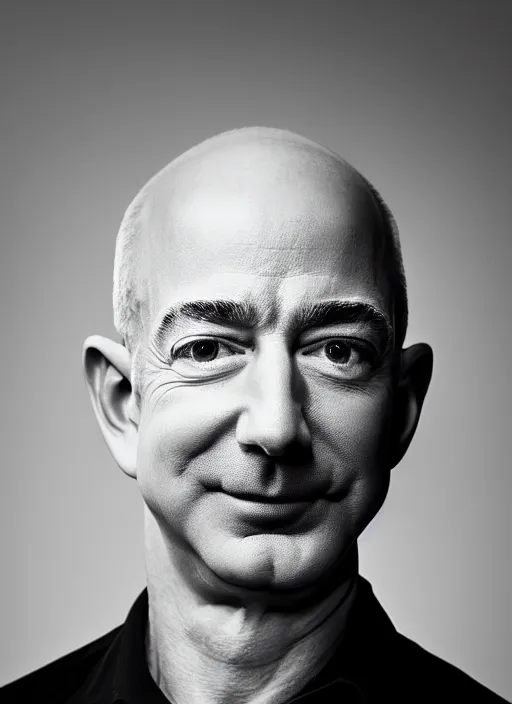 Prompt: photo of Jeff Bezos with a handlebar mustache, portrait photography, 85mm, studio lighting