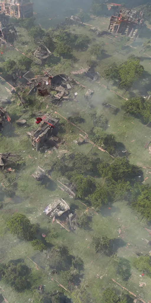 Prompt: aerial view of destroyed battlefield, unreal engine