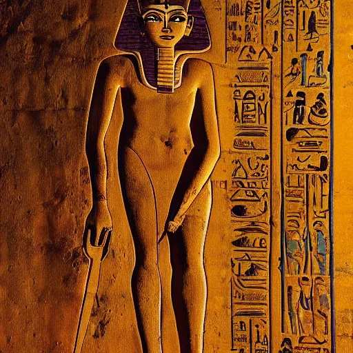 Image similar to ancient egyptian papyrus by guido borelli da caluso robust. a beautiful experimental art of a small figure standing in the center of a dark, foreboding landscape. the figure is surrounded by strange, monstrous creatures, & there is a feeling of unease & dread.