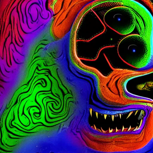 Prompt: panic attack: I took the wrong pill at work, scary, psychedelic, colorful, 8k