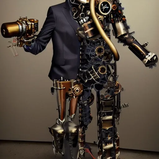 Image similar to barack obama as a steampunk cyborg