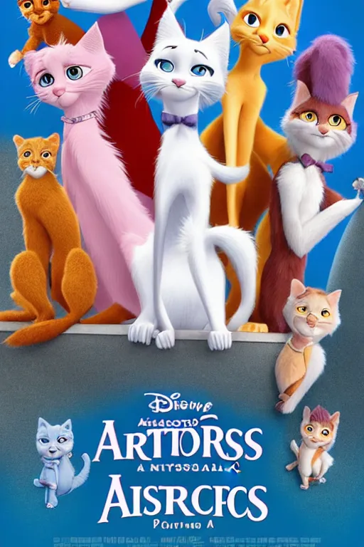 Image similar to aristocats movie poster, cgi, cinema, realistic