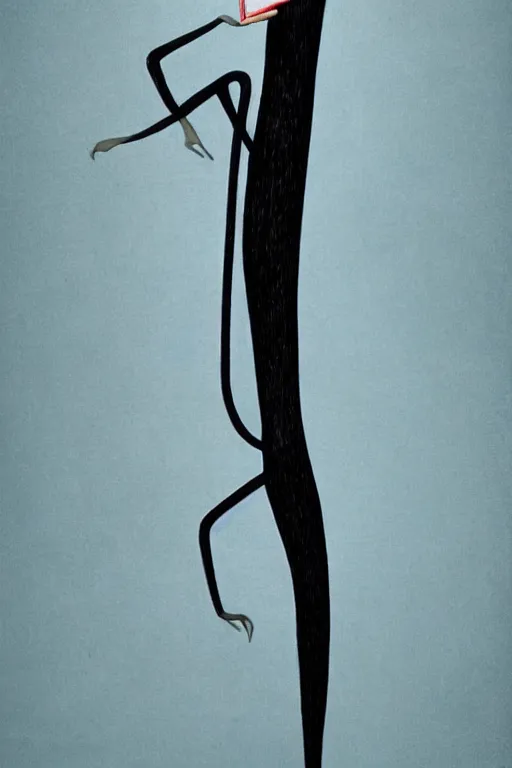 Image similar to significantly tall skinny monster with very long legs, curved in shape, by gertrude abercrombie, tomma abst, christopher balaskas