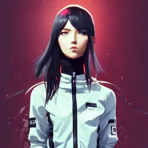 Prompt: poster woman with futuristic streetwear and hairstyle, cute face, symmetrical face, pretty, beautiful, elegant, Anime by Kuvshinov Ilya, Cushart Krentz and Gilleard James, 4k, HDR, Trending on artstation, Behance, Pinterest