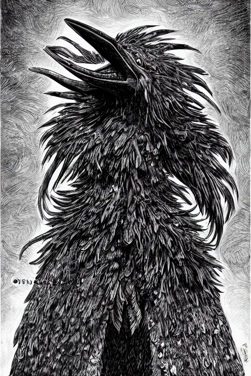 Image similar to raven monster, highly detailed, digital art, sharp focus, trending on art station, kentaro miura manga art style