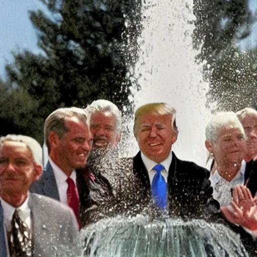 Prompt: photograph of Donald Trump coming out of the fountain of youth