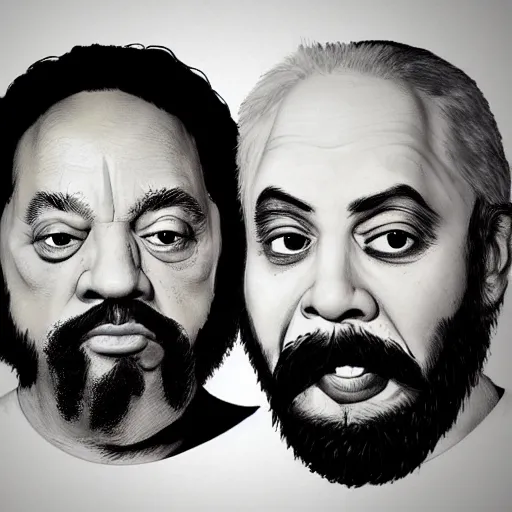 Image similar to portrait of cheech and chong, concept art, artstation, highly detailed, smoke background,