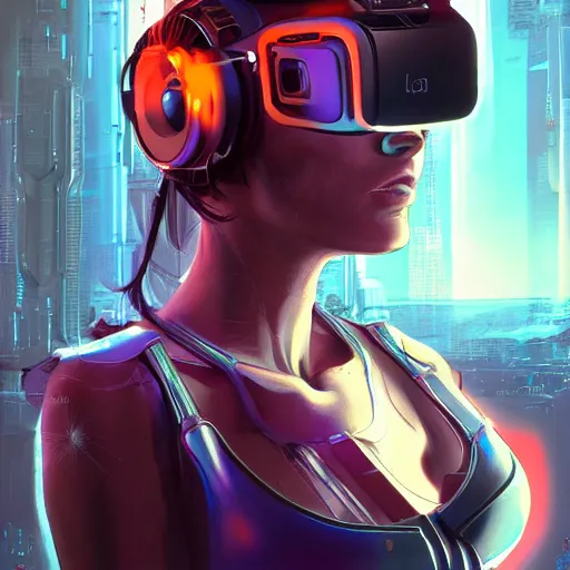 Prompt: a portrait of a beautiful cybernetic girl wearing occulus rift headset, cyberpunk concept art by nick sullo and josan gonzalez and syd mead and masamume shirow and katsuhiro otomo and , digital art, highly detailed, intricate, sci-fi, sharp focus, Trending on Artstation HQ, deviantart, unreal engine 5, 4K UHD image