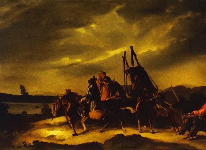 Image similar to oil painting of summer night, beautiful cinematic light, american romanticism by gericault