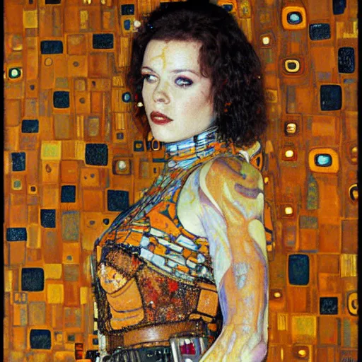 Prompt: the mandalorian in the style of gustav klimt