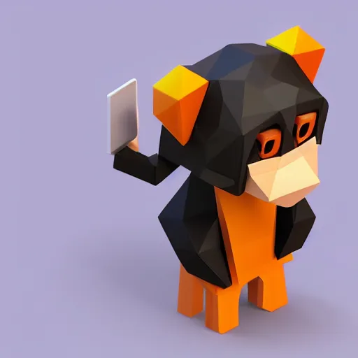 Prompt: isometric cute low - poly monkey using a sony walkman, isometric, cute