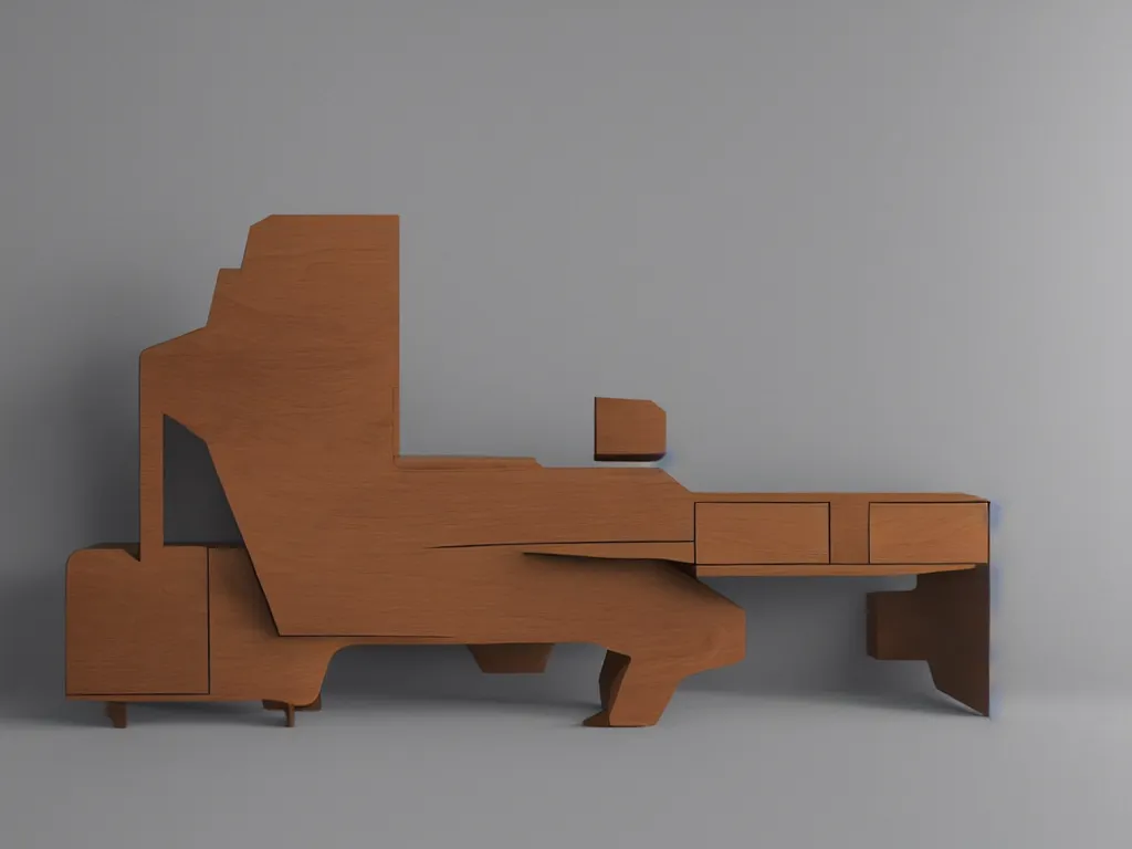 Image similar to furniture design, wood, designed by frank gehy and beeple, shading, retro, groovy, low fi,