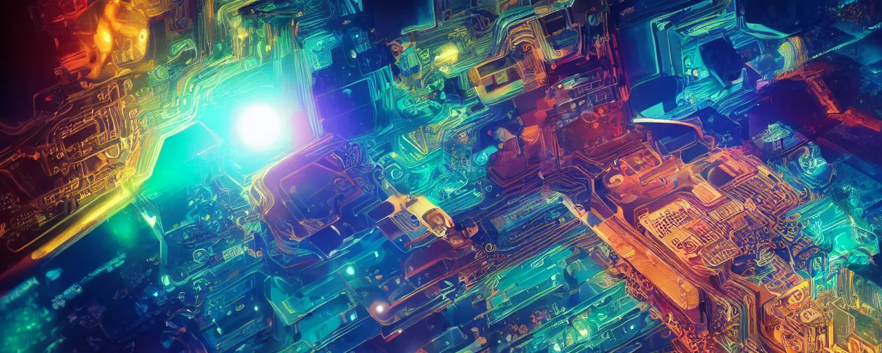 Prompt: A microscopic image of a computer powered by human brains, 4k wallpaper, digital art, deep colors, heavenly lighting, realistic reflections, light refraction, trending on arstation, by Victoria Rose, by Josan Gonzalez, by Juan Osorio