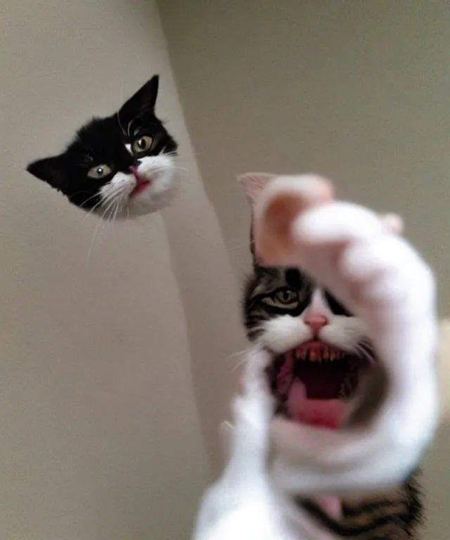 Prompt: a cat showing us the middlefinger