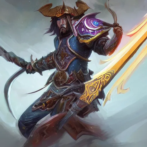 Image similar to magical longbow, magical longbow, magical longbow, magical longbow, magical longbow, magical longbow, warcraft blizzard weapon art, weapon art masterpiece artstation. 8k, sharp high quality illustration in style of Jose Daniel Cabrera Pena and Leonid Kozienko, concept art by Tooth Wu