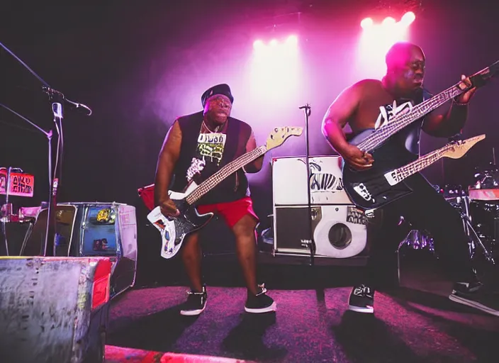 Prompt: photo still of reginald veljohnson on stage at vans warped tour!!!!!!!! at age 3 3 years old 3 3 years of age!!!!!!!! slappin bass guitar, 8 k, 8 5 mm f 1. 8, studio lighting, rim light, right side key light