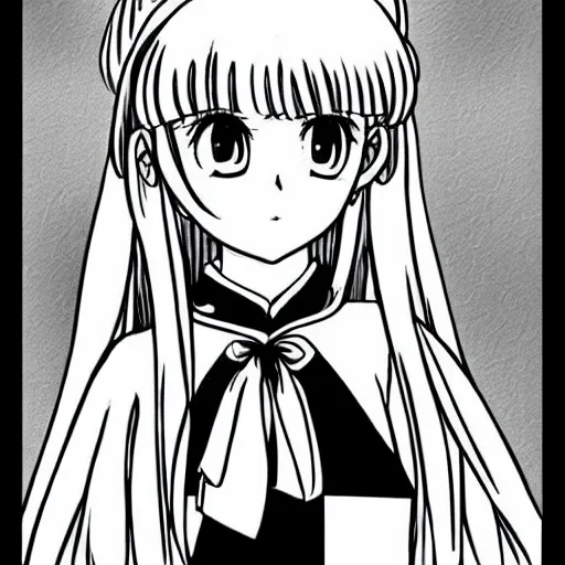 Image similar to a beautiful school girl, Hayao Miyazaki manga style, black and white manga comic, Naoko Takeuchi manga style, shoujo manga