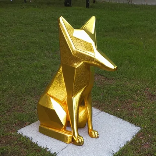 Image similar to fox statue made of reflective gold