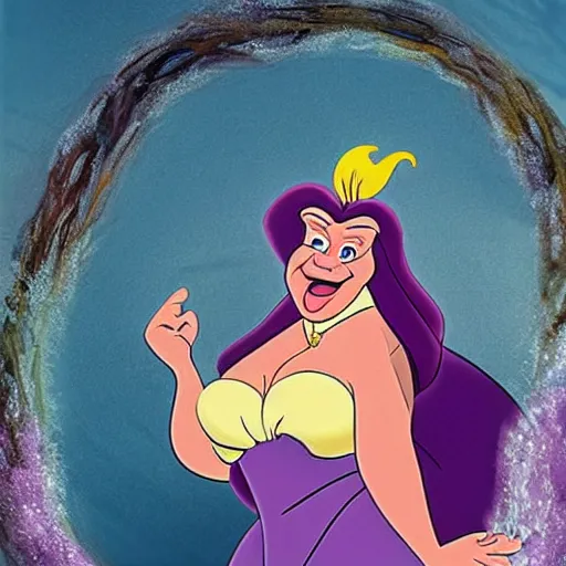 Prompt: ( ( boris johnson ) ) as ursula the witch from the little mermaid, disney, cartoon,