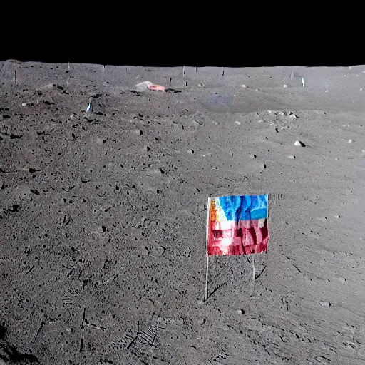 Prompt: trans flag planted on the moon, hd photography