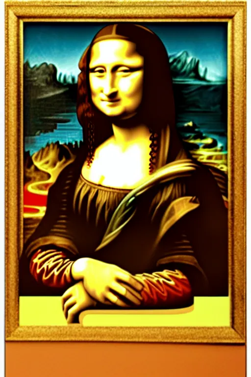 Image similar to a portrait of the mona lisa! created in mario paint ( published by nintendo for the super nintendo entertainment system in 1 9 9 2 )
