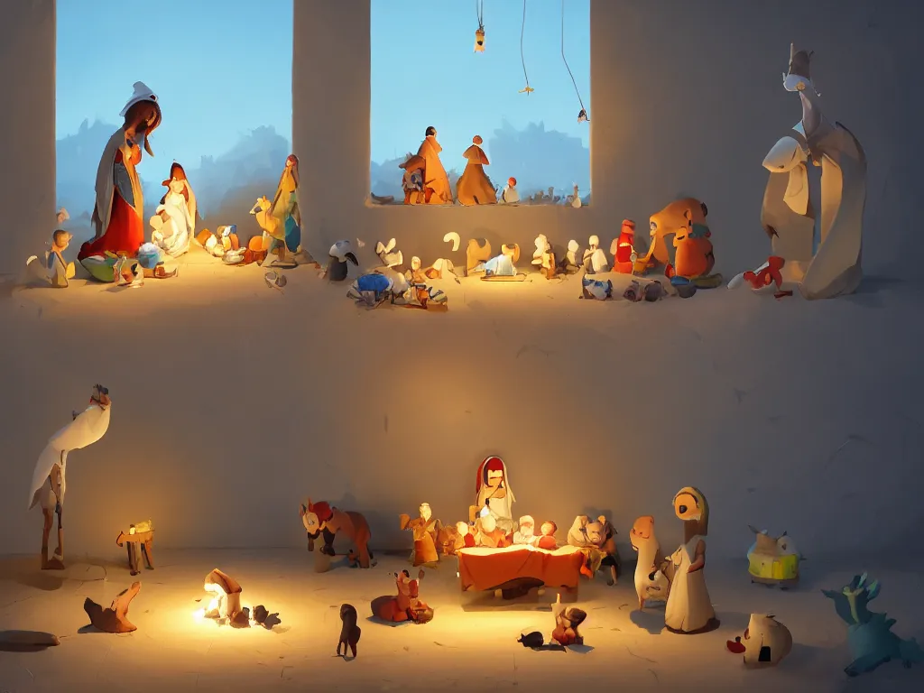 Image similar to the nativity, by goro fujita, trending on artstation, 8k, highly detailed, digital graphic art