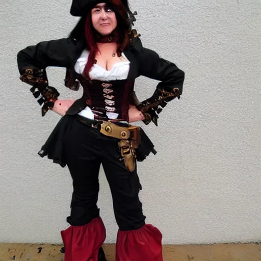 Prompt: full body photo steampunk female pirate