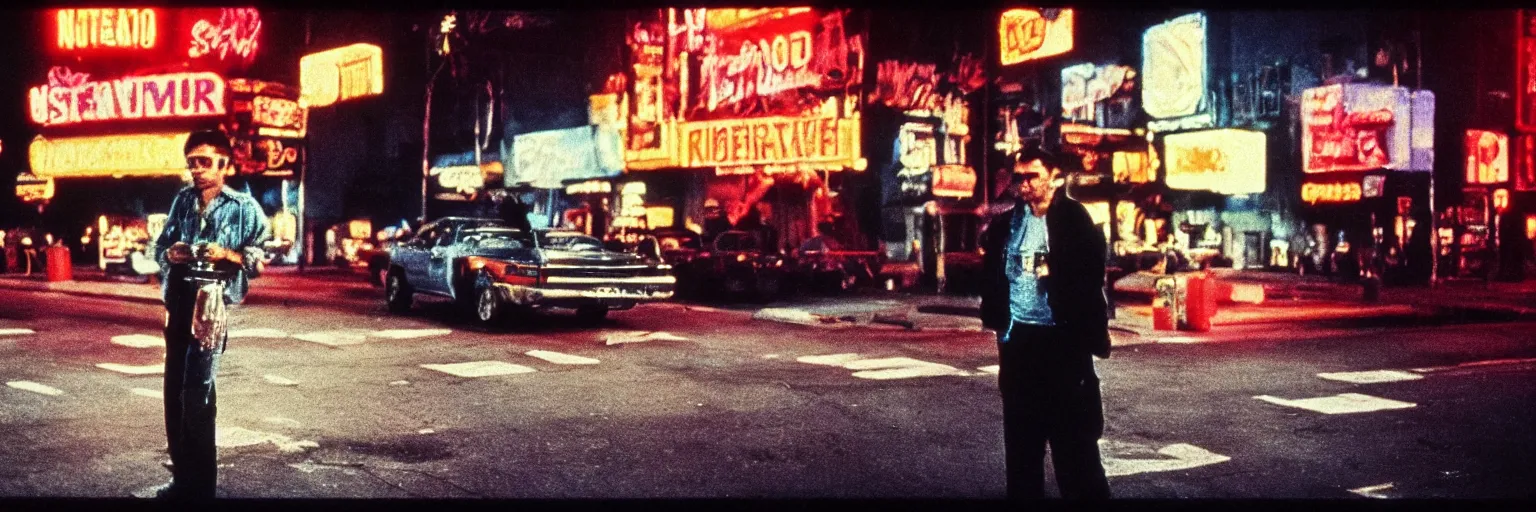 Image similar to 8 0 s polaroid photo, cinema still from movie taxi driver, sleazy man watching night streets, colorful haze, americana, high production value, 8 k resolution, hyperrealistic, hdr, photorealistic, high definition, high details, tehnicolor, award - winning photography, masterpiece, amazing colors