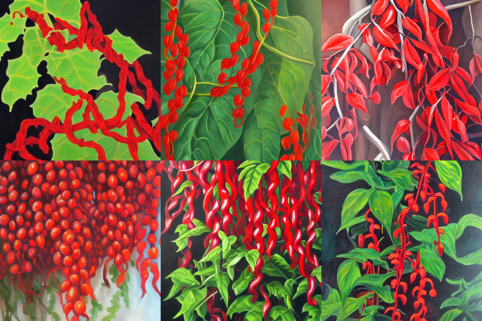 Prompt: a painting of fire red vine