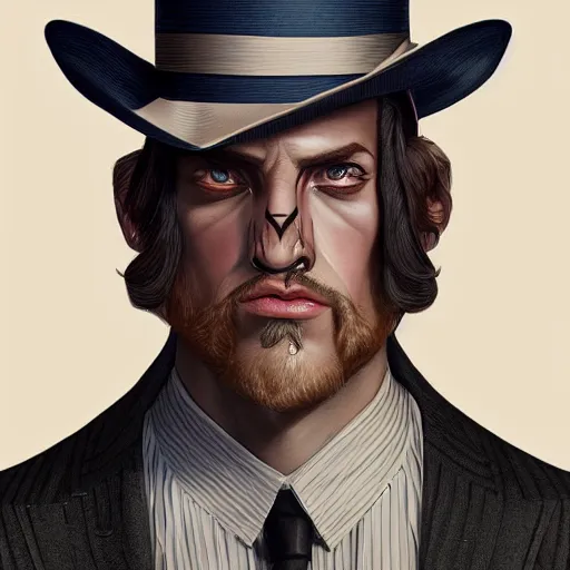 Prompt: a upper body portrait of a deer lord in a pinstriped suit and pants wearing a fedora by artgerm and wlop, intricate detail, digital art, photorealistic, trending on artstation