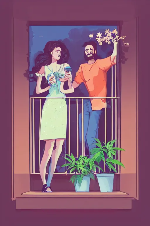 Image similar to happy couple, on balcony, marijuana plant. centered median photoshop filter cutout vector behance artgem hd jesper ejsing!