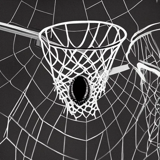 Image similar to highly detailed art of venom dunking a basketball into a loop over spider man, ultra realistic, trending in artstation