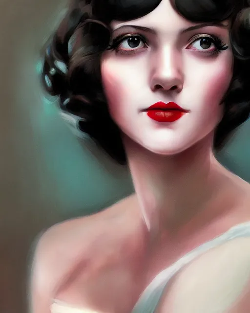 Image similar to artgerm and wlop close portrait digital realist painting of a 1 9 2 0 s beautiful woman at a party in a mansion, strong contrast, unreal engine, hyper realism, realistic shading, cinematic composition, realistic render, octane render, detailed textures, photorealistic, ultrawide shot, 3 5 mm film