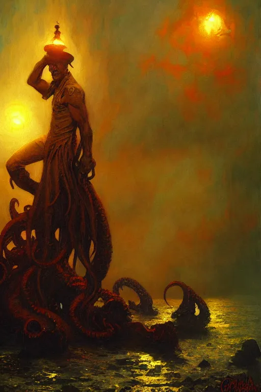 Image similar to the call of cthulhu painting by gaston bussiere, craig mullins