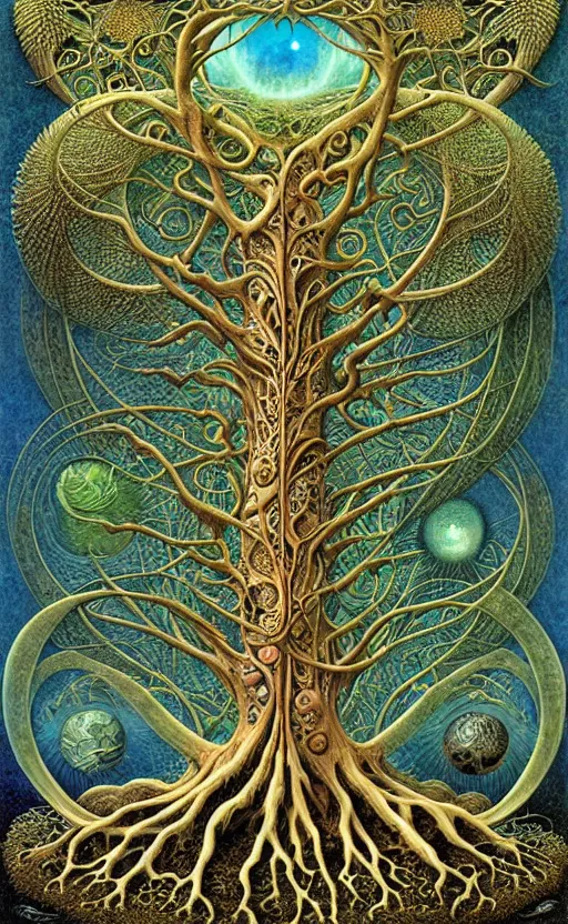 Image similar to tree of life by roger dean and andrew ferez, art forms of nature by ernst haeckel, divine chaos engine, symbolist, visionary, art nouveau, botanical fractal structures, organic, detailed, realistic, surreality