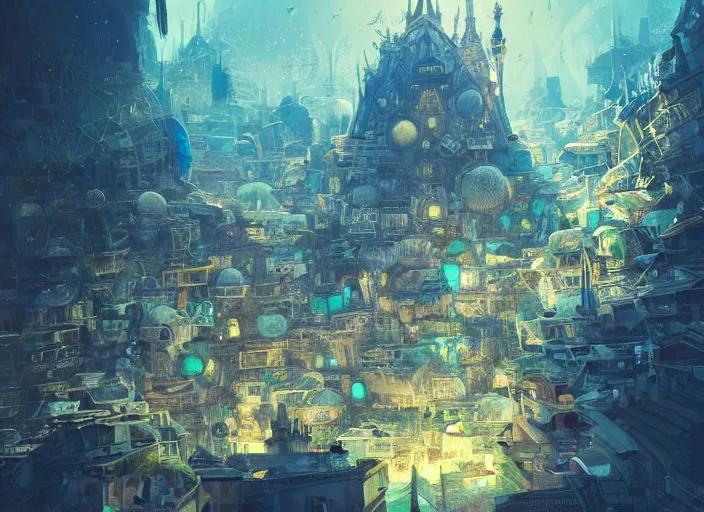 Image similar to favela spaceship cathedral, underwater environment, sorcery, scenery, professional, award - winning, trending on artstation, hyper detailed, realistic, beautiful, emotional, shiny, somber, picture in the style of makoto shinkai victo ngai and peter mohrbacher studio ghibli artgerm karol bak beeple