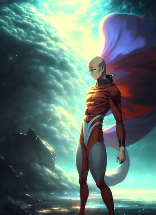 prompthunt: saitama, anime, octane redner, colors, holy, full body, manga,  8 k, illustration, concept artbook galaxy, atmosphere, unreal engine, video  game, highly detailed, symmetrical, concept art, peter mohrbacher, charlie  bowater, artstation, craig