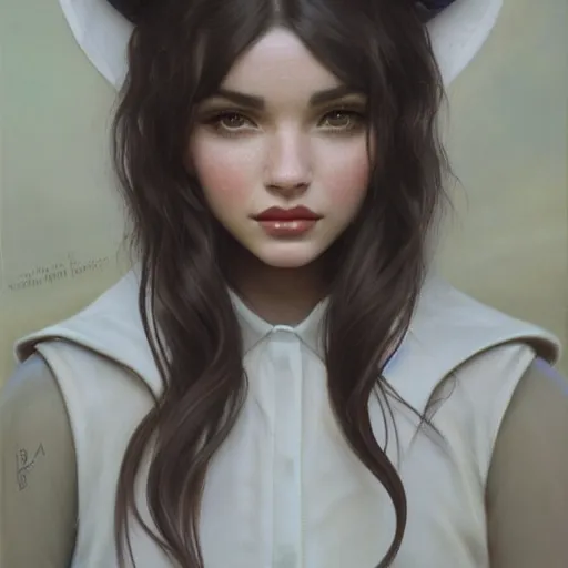 Image similar to tom bagshaw, very beautiful mix of madison beer and bella poarch and dove cameron in a sailor suit flirting smile, randomly lustrous dyed hair, professionally retouched, focus eyes, ultra realistic soft painting, insanely detailed linework, symmetrical accurate intricate features, behance artstation, 8 k, - signature