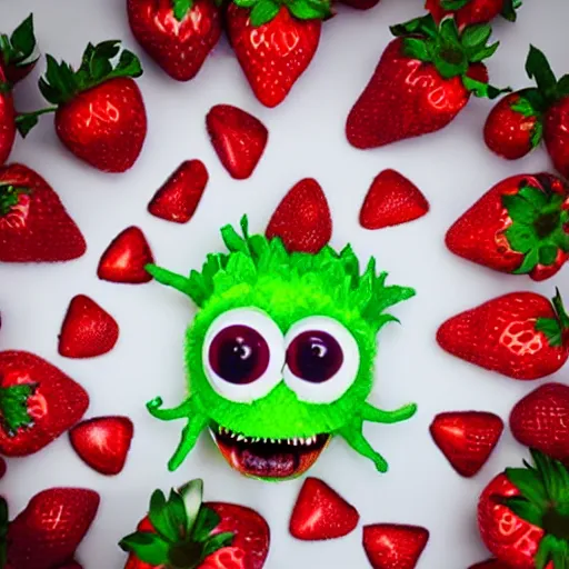 Image similar to strawberry creature with multiple eyes