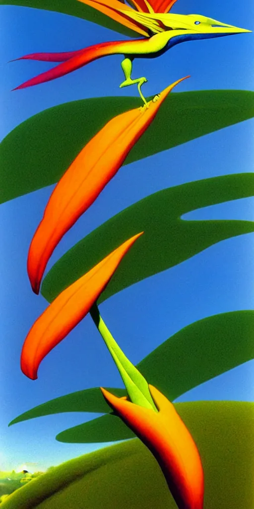 Image similar to a beautiful bird of paradise by roger dean