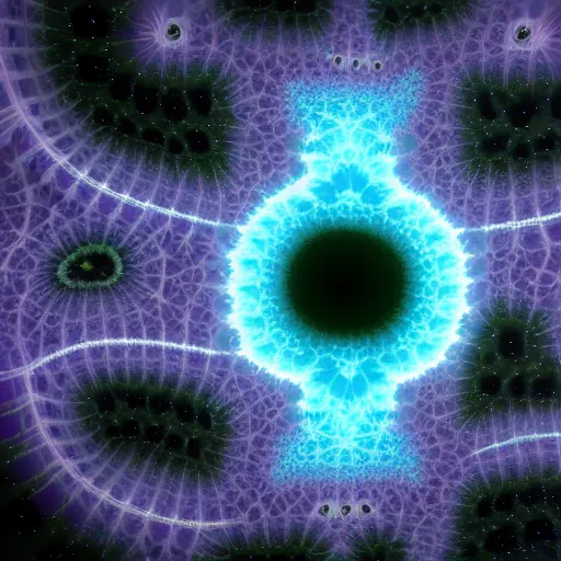 Prompt: 3d rendition of a mandelbrot fractal floating in space. Hyper realistic