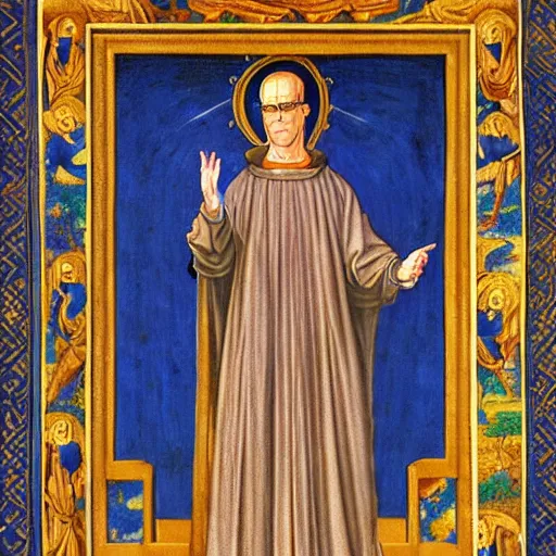 Prompt: hank hill as the saint of propane surrounded by blue fire, renaissance religious painting, painting by carlo crivelli, late gothic religious paintings, byzantine religious art, trending on artstation