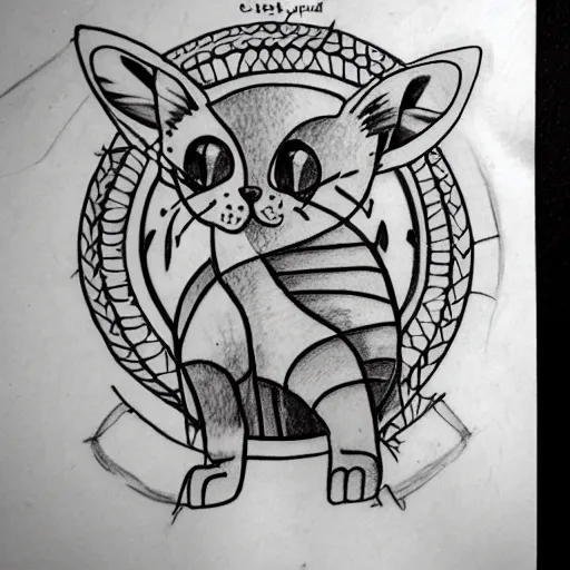 Image similar to tattoo sketch in polynesian style cat hugging the sun