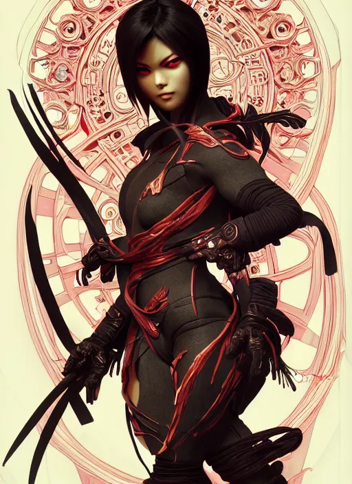 Image similar to studio portrait of ninja gaiden female, human structure, concept art, intricate detail, art and illustration by a. k. a limha lekan a. k. a maxx soul and tan zi and ayanamikodon and alphonse mucha and irakli nadar, global illumination