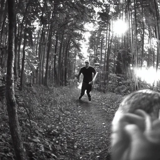 Image similar to drunk justin bieber chasing you in a forest, trailcam footage