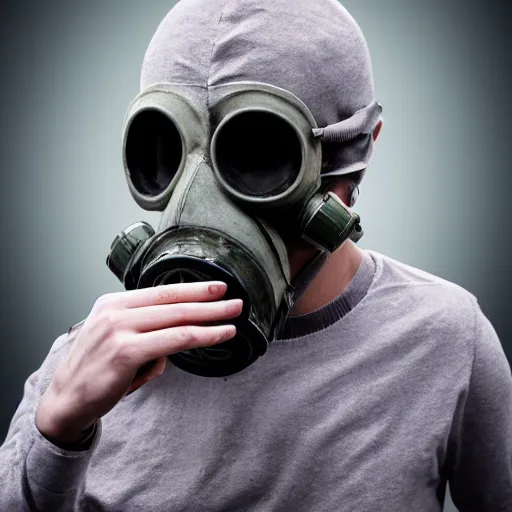 Prompt: a hyper realistic photoshoot of a gas mask with a human skull wearing the mask